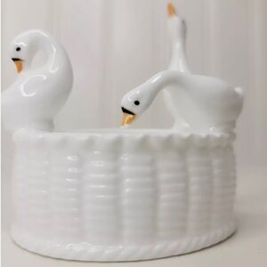V tg Small Bone China White Duck Geese Trinket Dish Votive Candle Holder 3.25” T